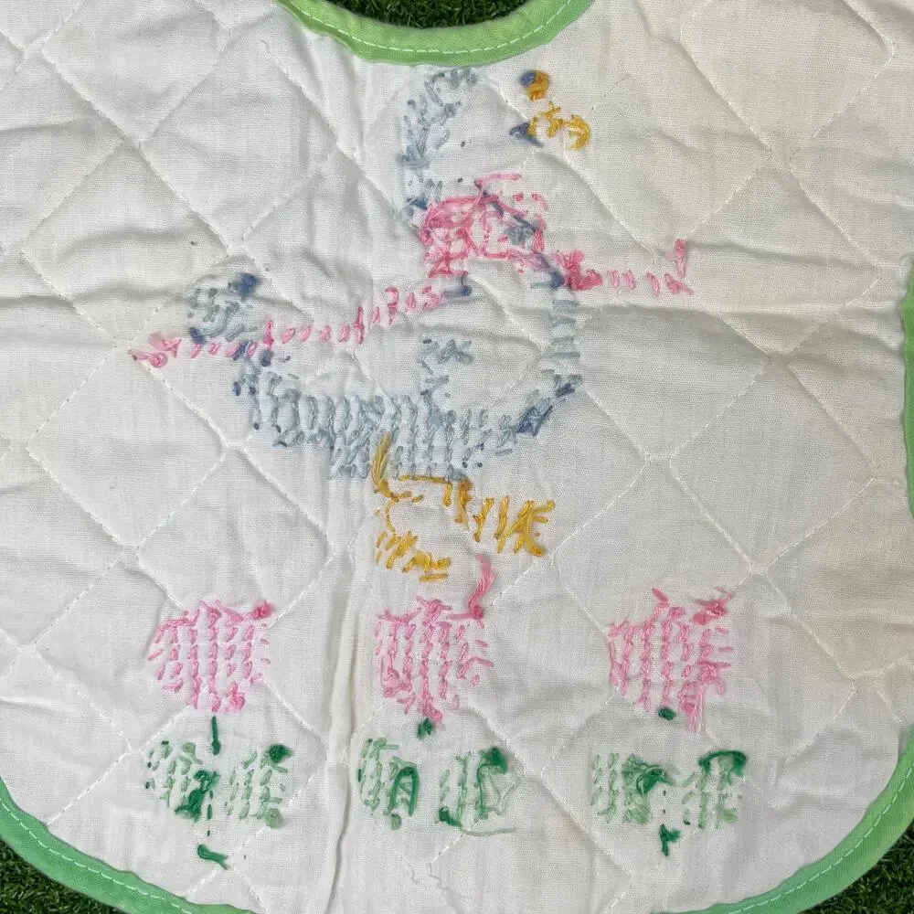 Vintage Hand Embroidered Needle Point Baby Bib Goose Retro Folk Infant Bib